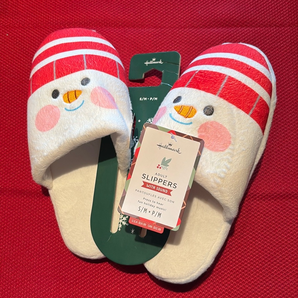NWT Hallmark Christmas Snowman Slippers with 5 Songs When Button is pressed